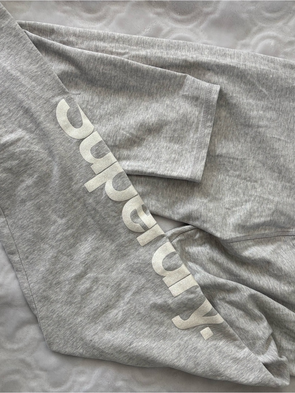 Superdry Heather Gray leggings with White glitter Logo Print